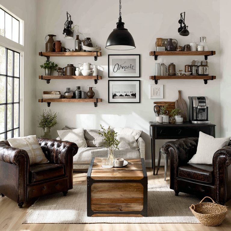 21 Industrial Farmhouse Living Room Ideas That Blend Rustic and Modern ...