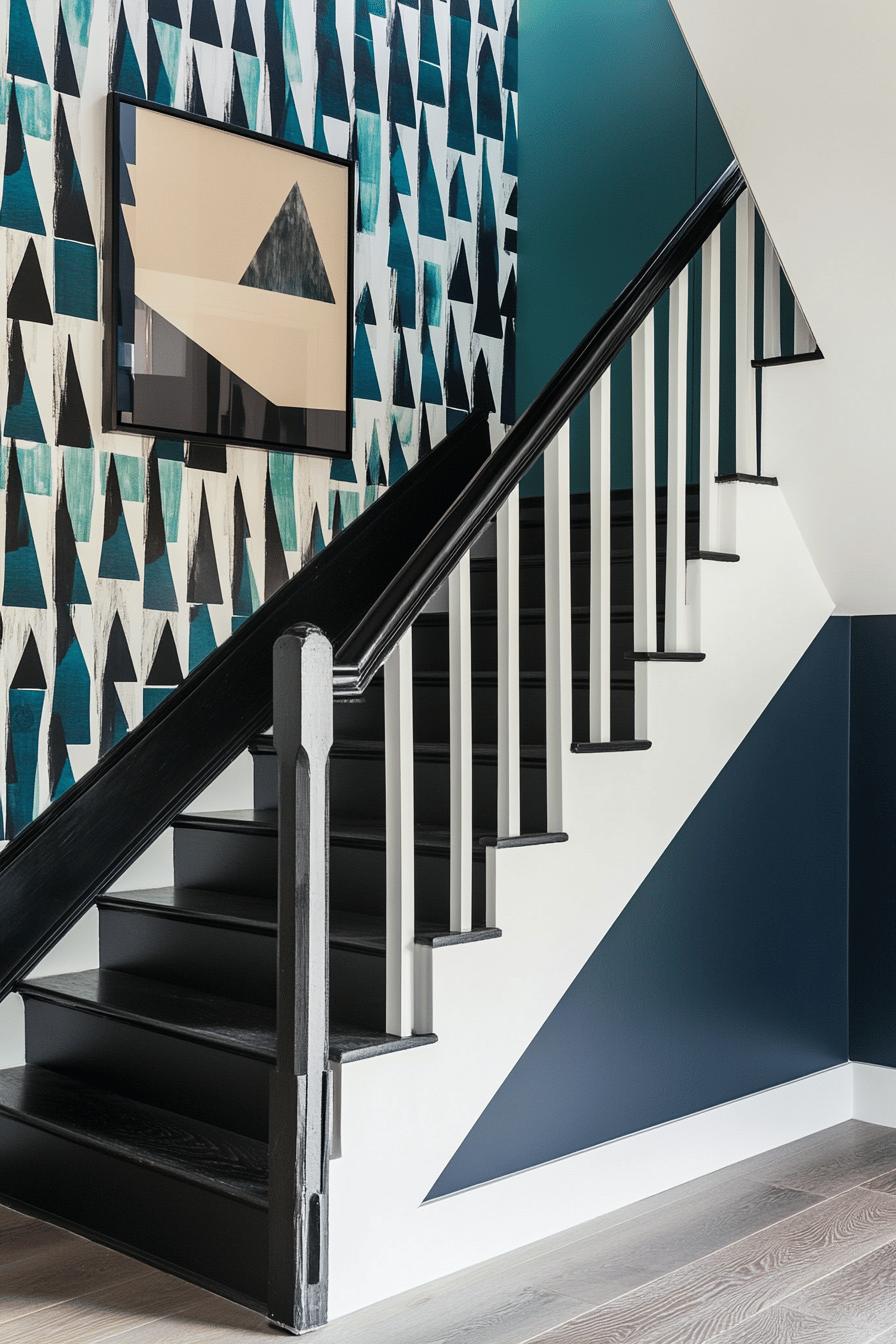 2(1)-H2 - 2 Modern Staircase Wall Decor Using Bold Paint or Wallpaper.jpg