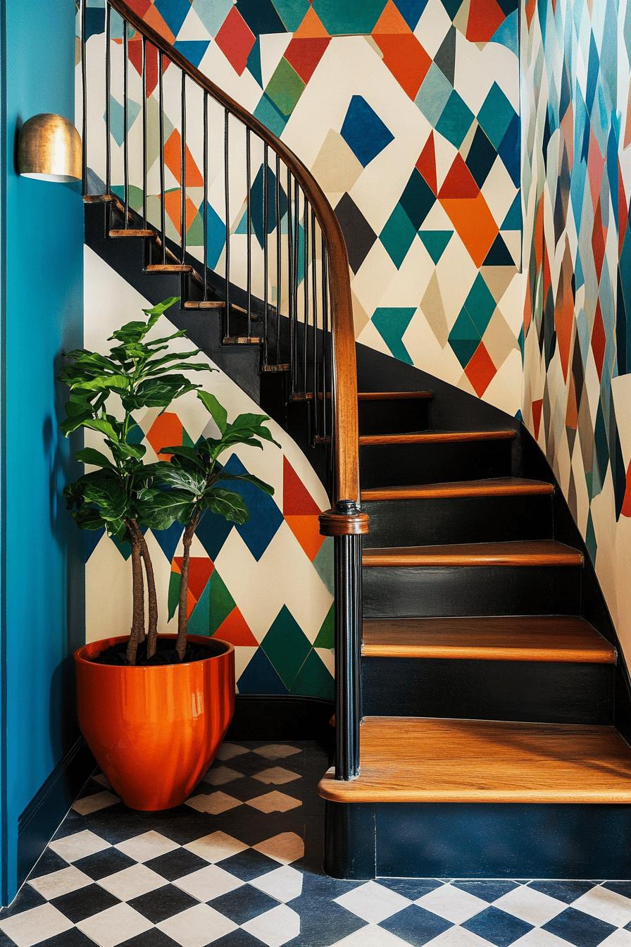 2(2)-H2 - 2 Modern Staircase Wall Decor Using Bold Paint or Wallpaper.jpg