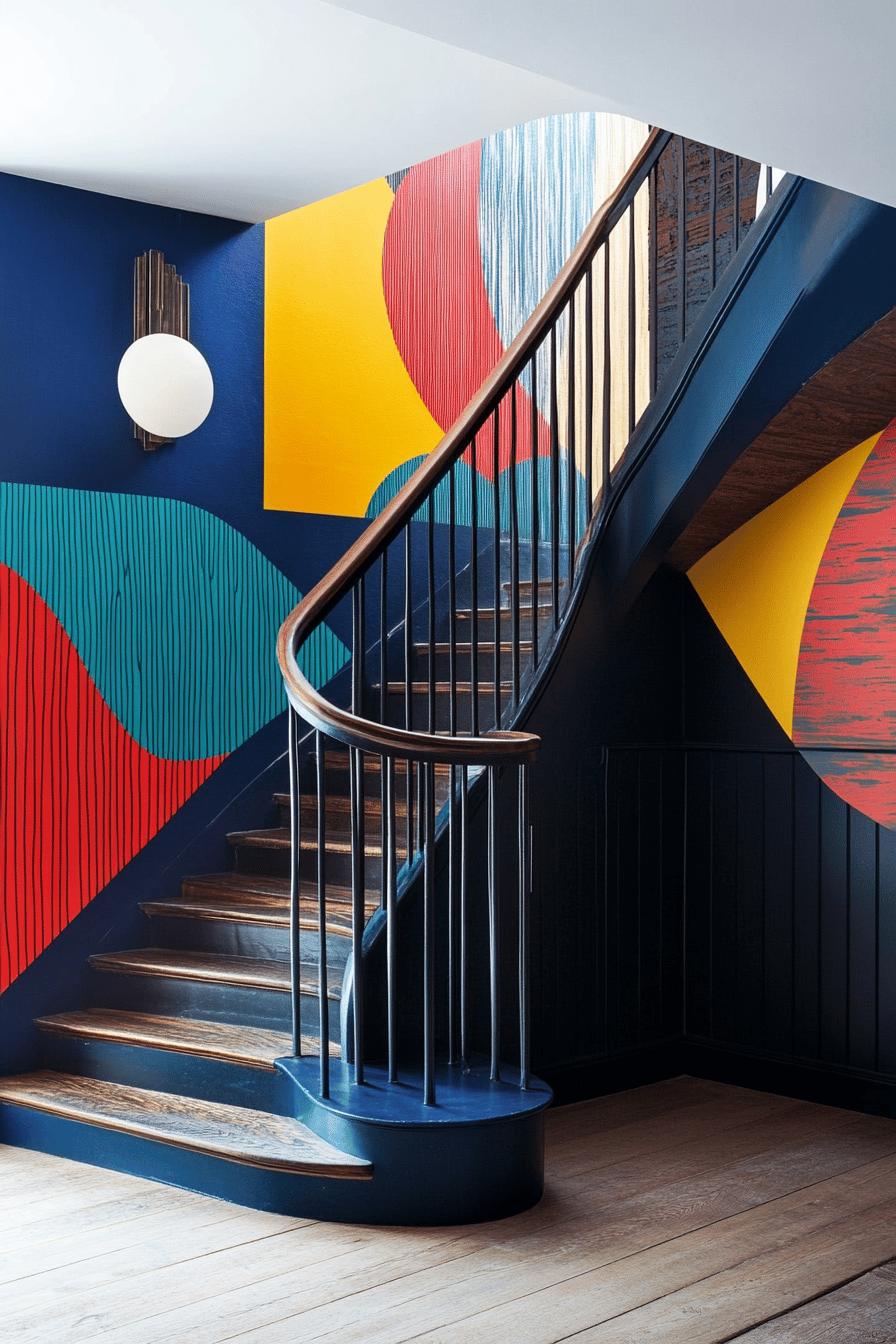 2(3)-H2 - 2 Modern Staircase Wall Decor Using Bold Paint or Wallpaper.jpg