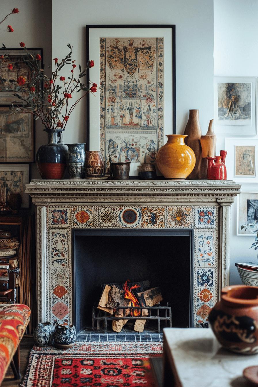 8(2)-H2 - 8 Eclectic Fireplace Styling Ideas with Artifacts and Patterns.jpg