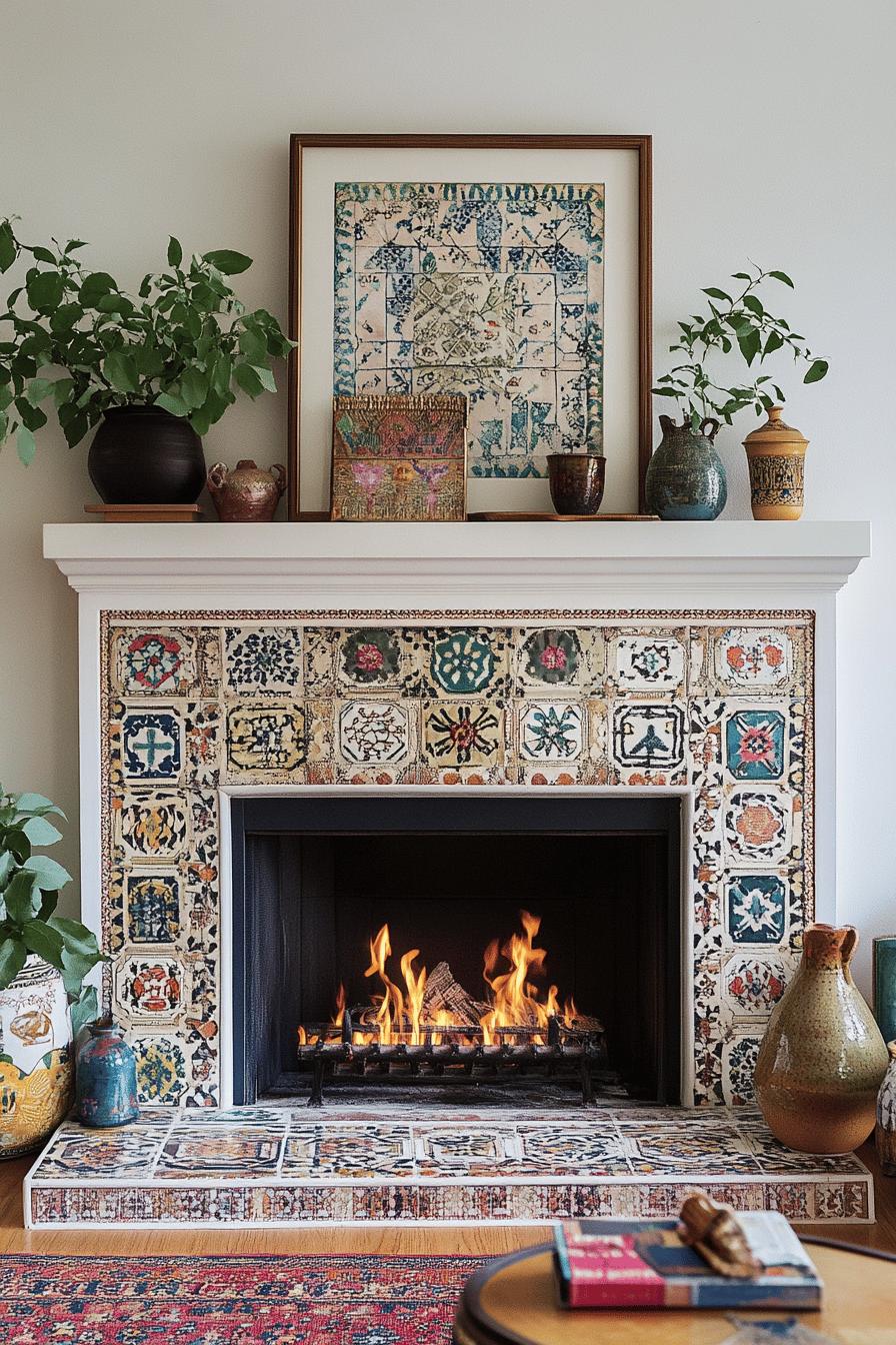 8(3)-H2 - 8 Eclectic Fireplace Styling Ideas with Artifacts and Patterns.jpg