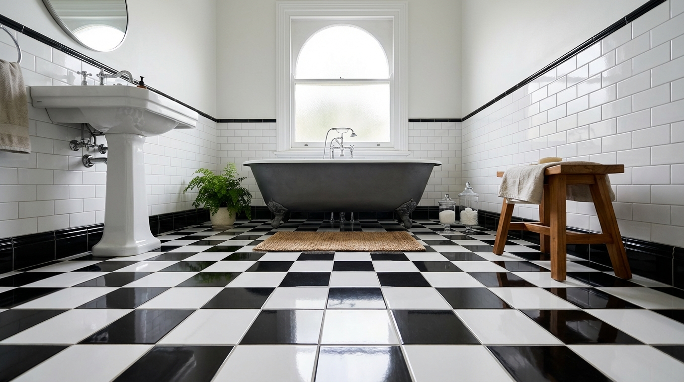 Image 1 for 18 checkerboard tile bathroom ideas you'll love