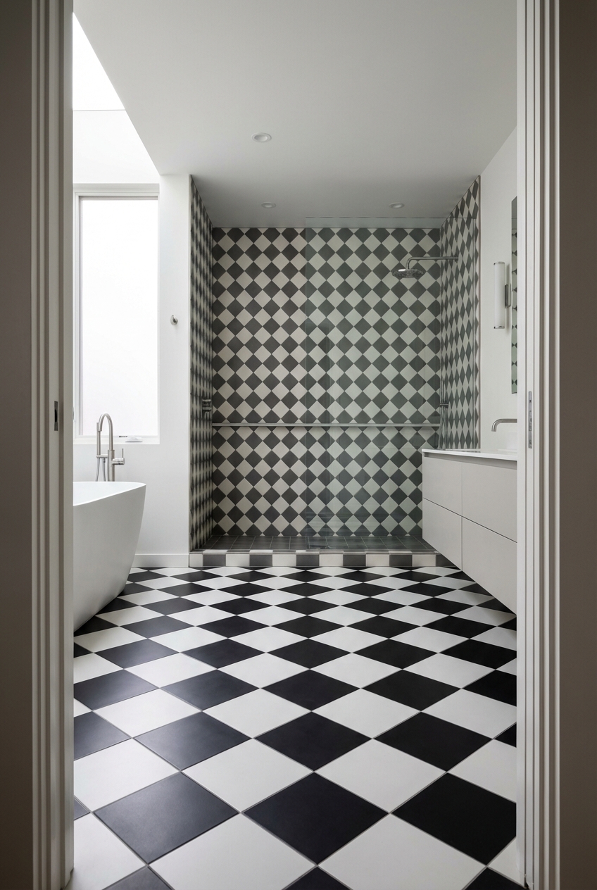 Image 2 for 18 checkerboard tile bathroom ideas you'll love