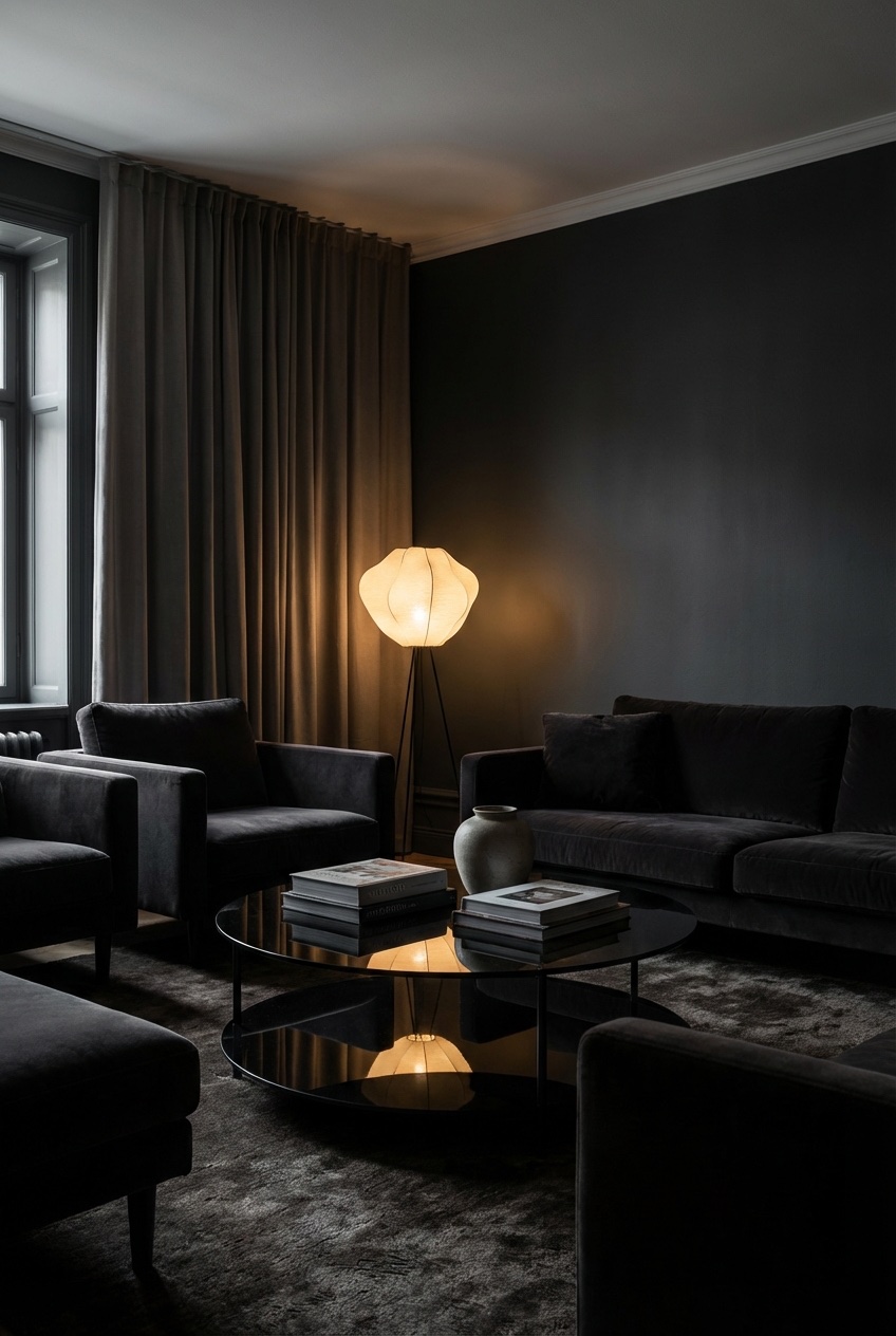 dark living room aesthetic idea 13