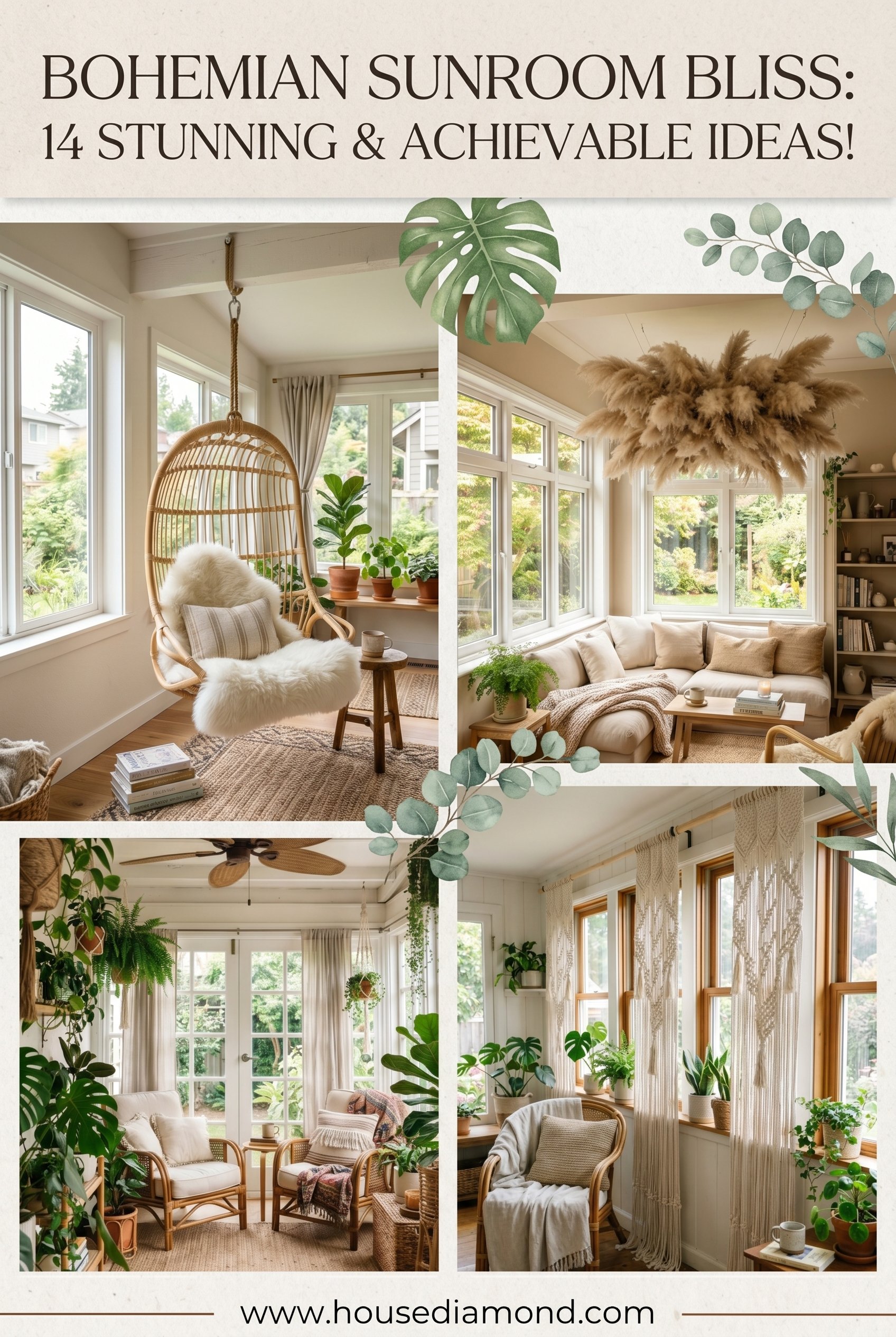 Grid collage for bohemian sunroom home decor ideas