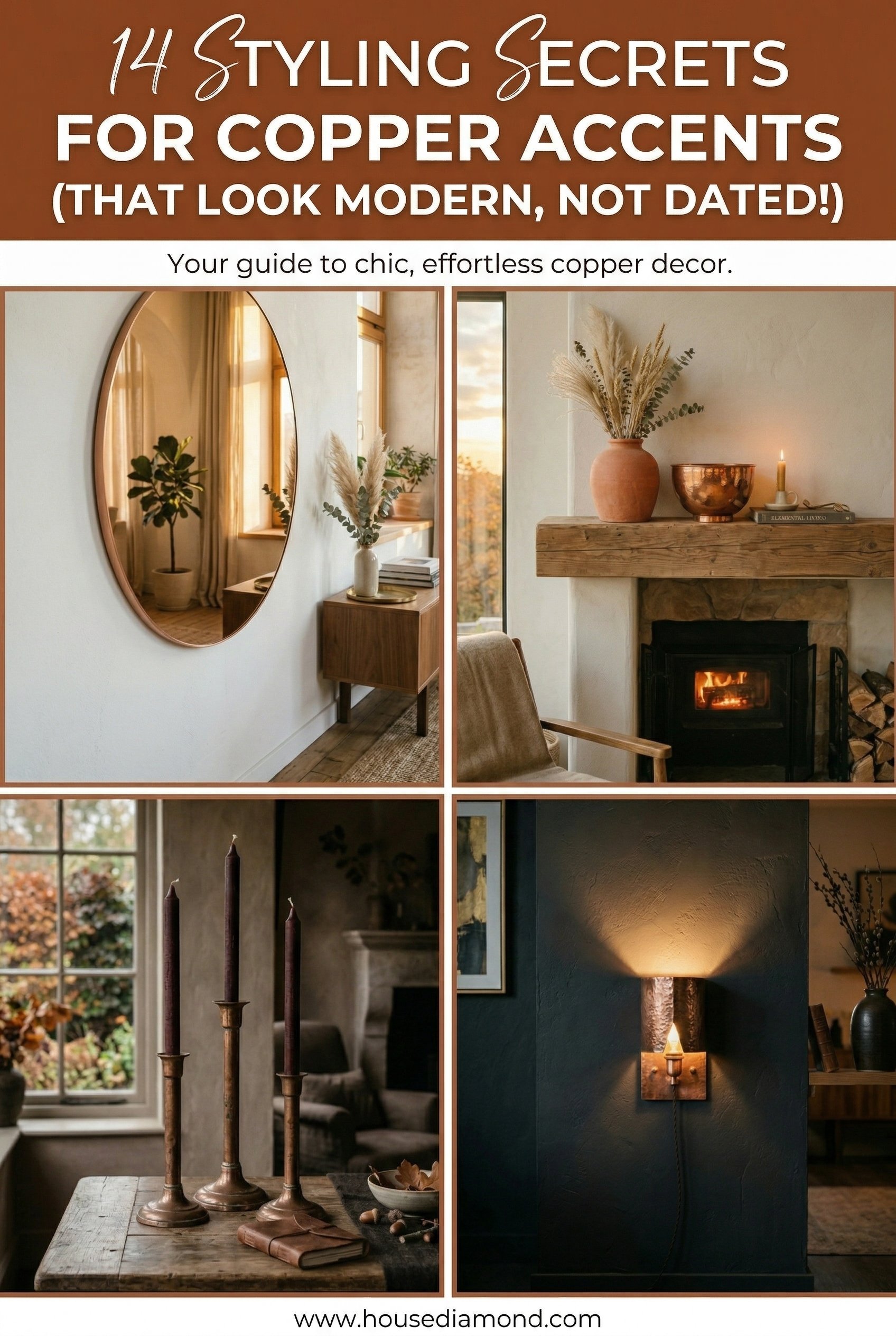 Grid collage for copper living room accents