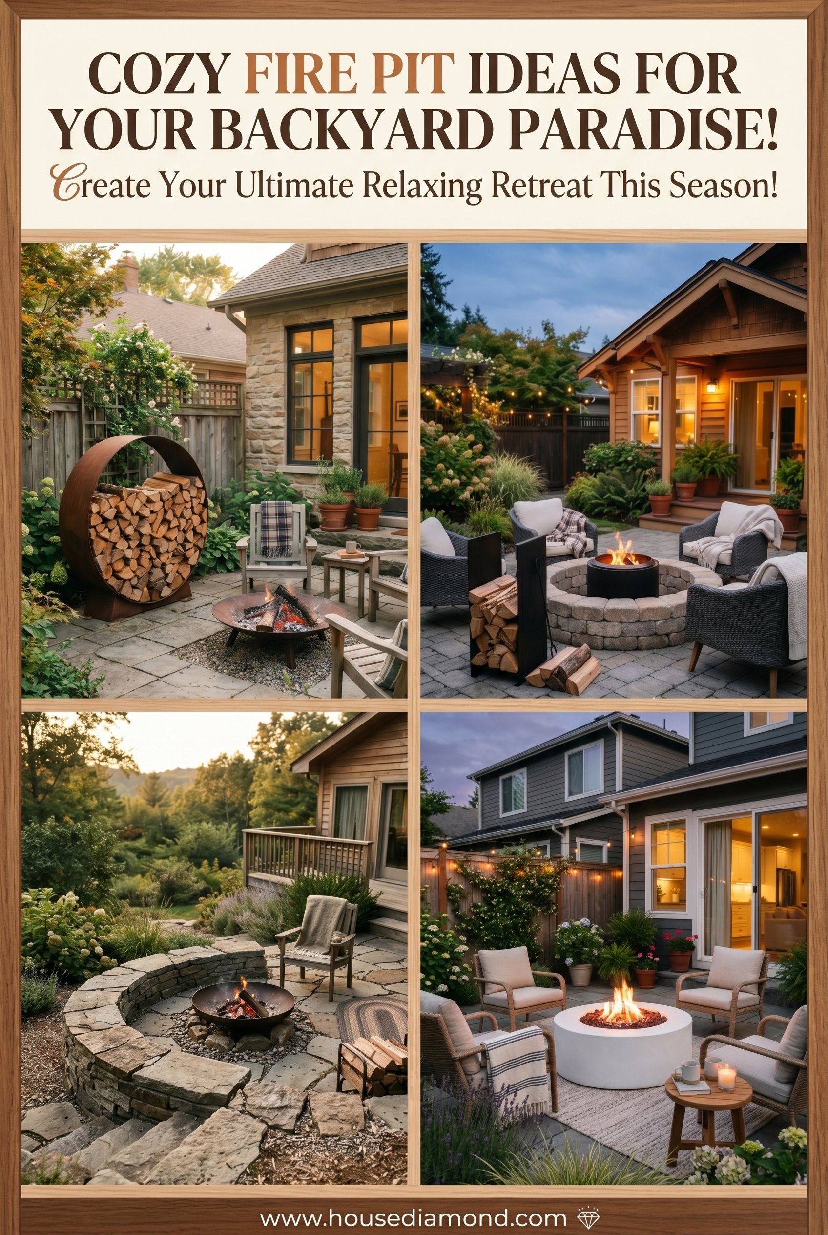 Grid collage for cozy fire pit outdoor home decor