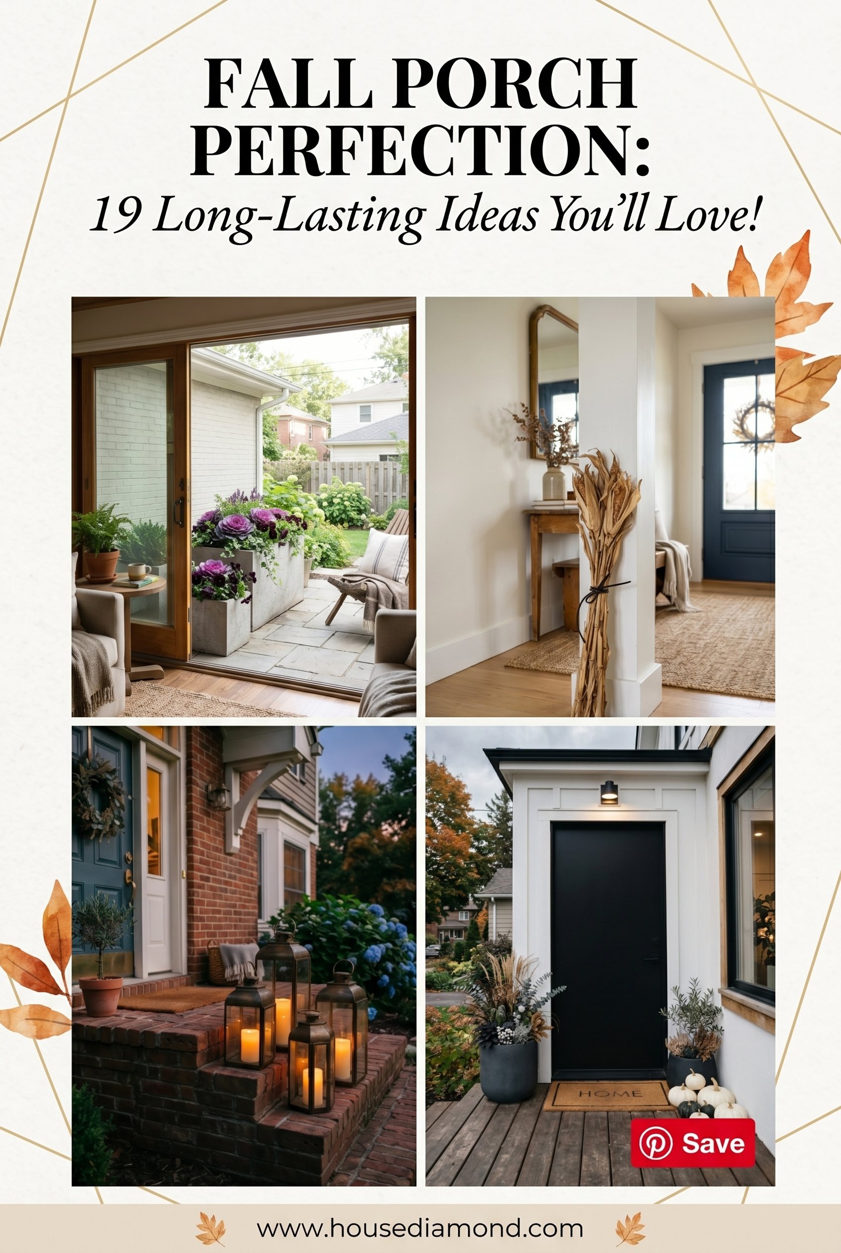Grid collage for fall front porch home decor ideas