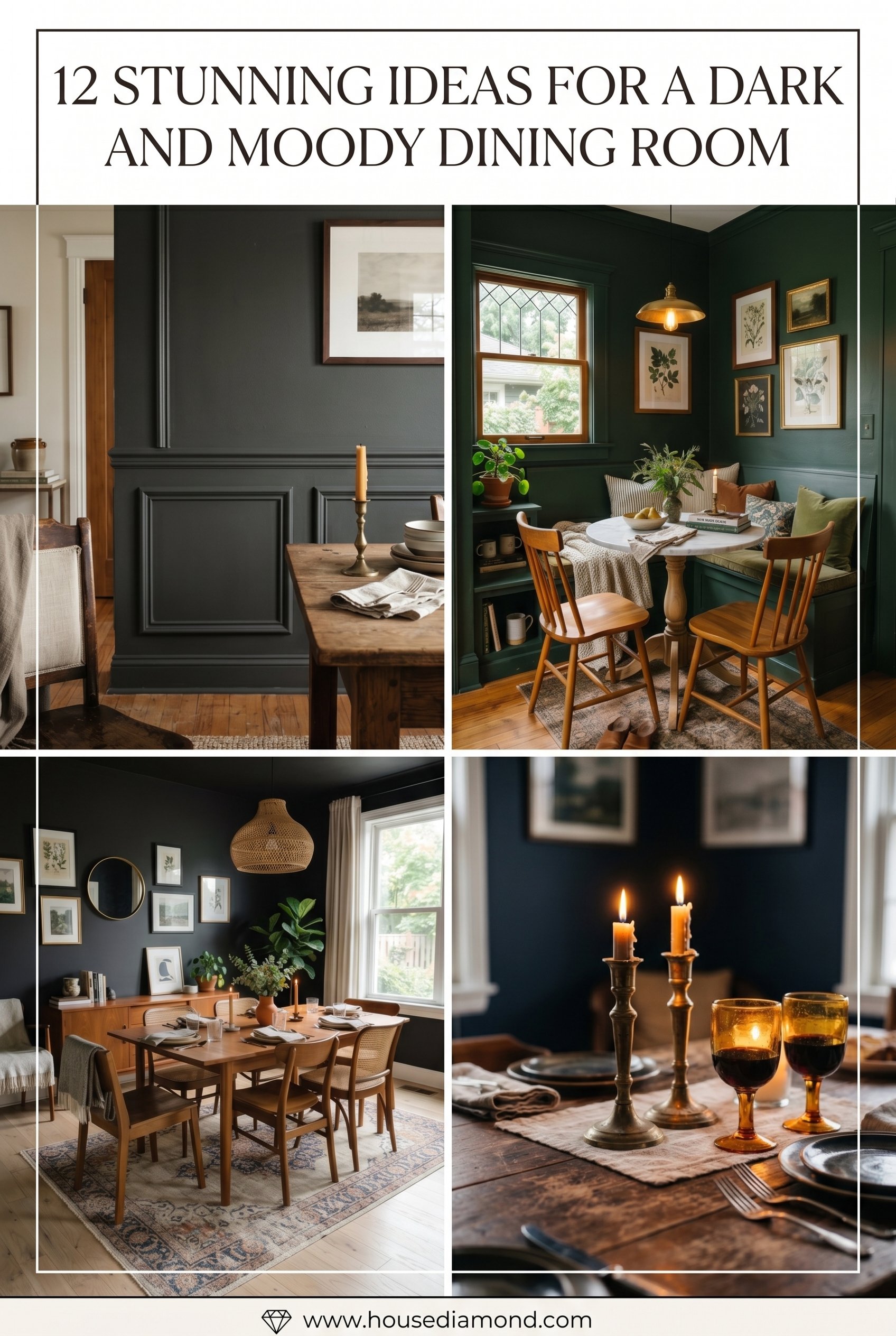 Grid collage for moody dark dining room home decor