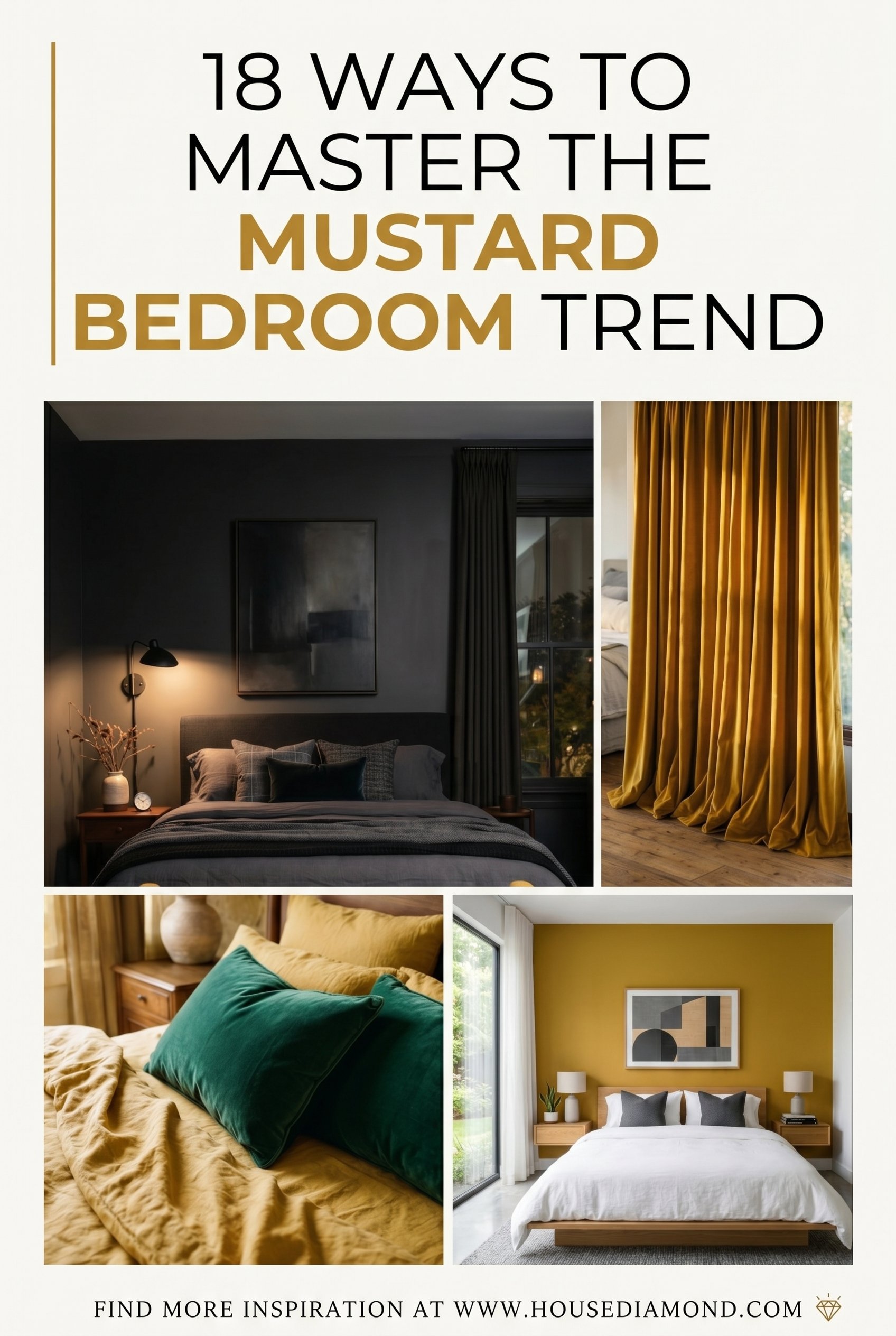Grid collage for mustard yellow bedroom decor