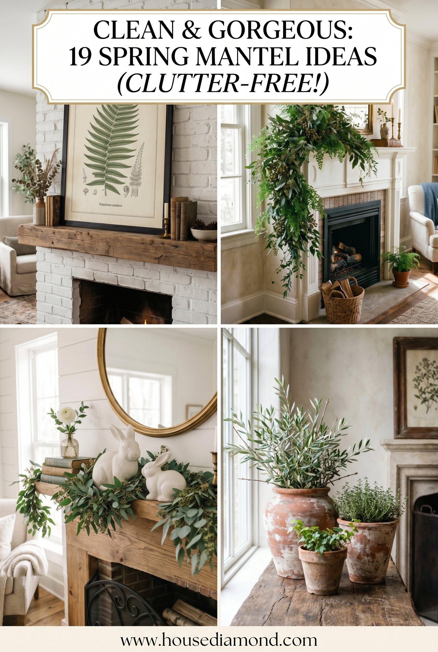 Grid collage for spring mantel decorating ideas