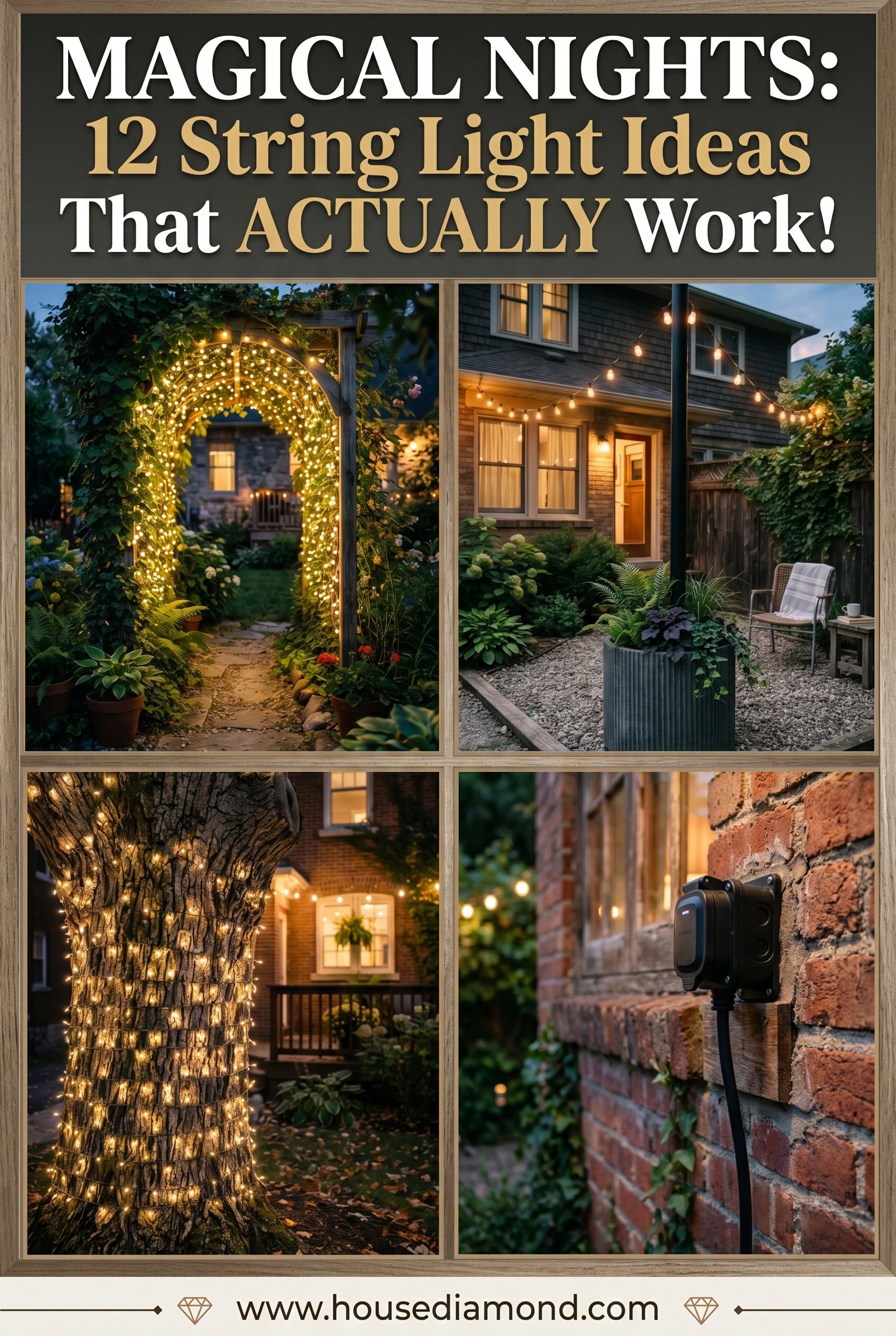 Grid collage for string light outdoor home decor ideas