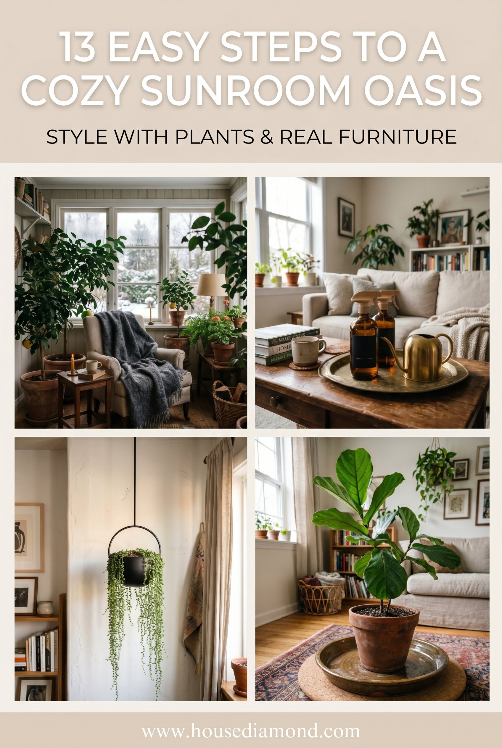 Grid collage for sunroom home decor with plants