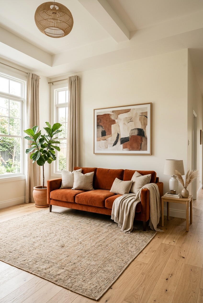 orange couch living room idea 1