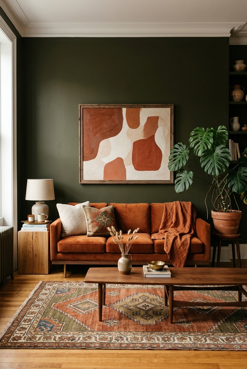 orange couch living room idea 10