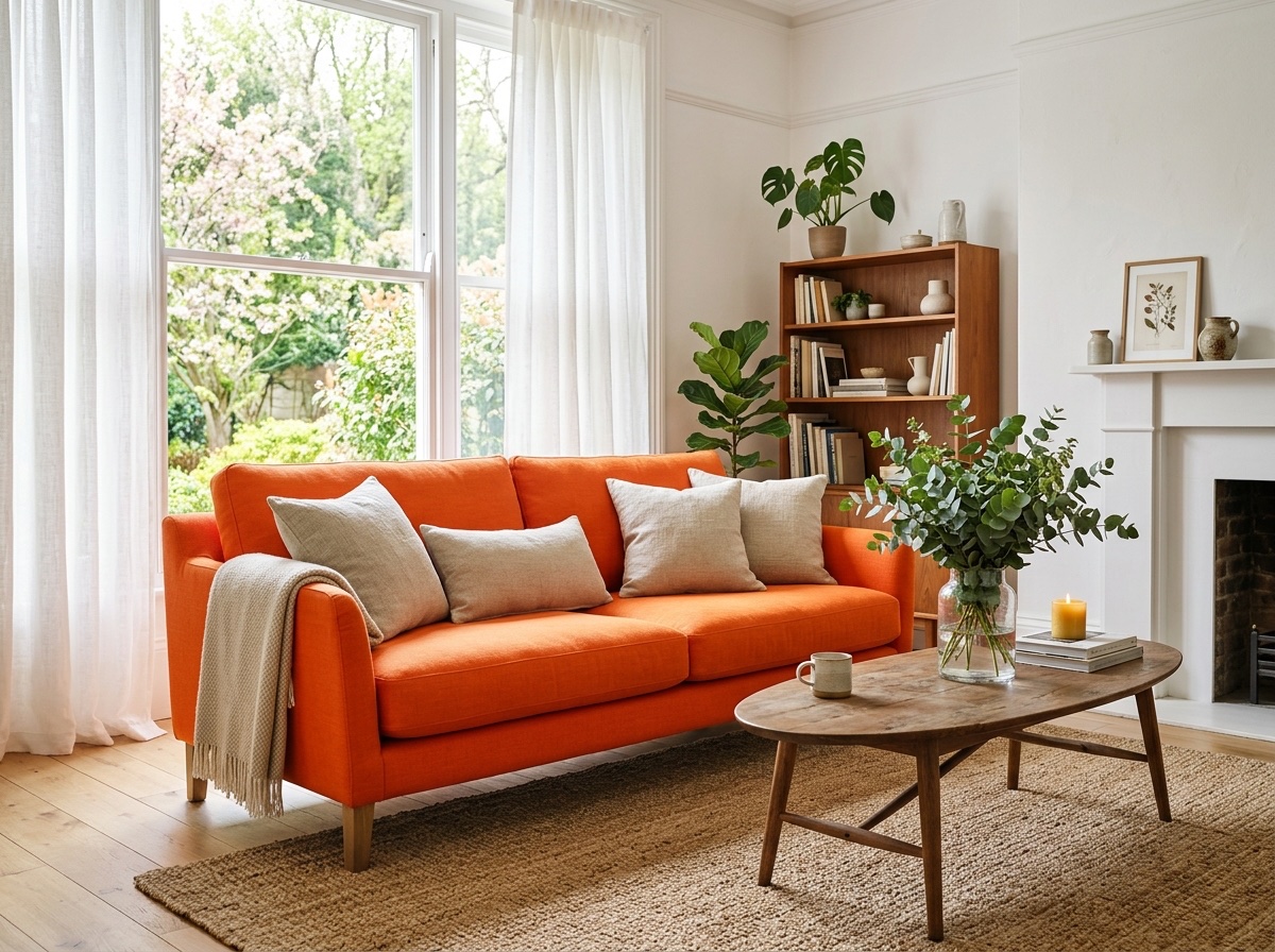 orange couch living room idea 11