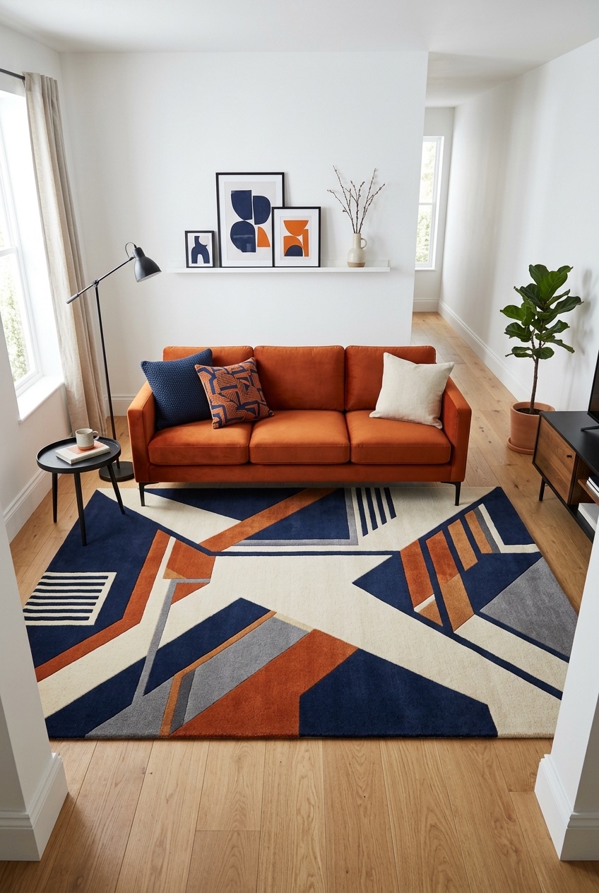 orange couch living room idea 13