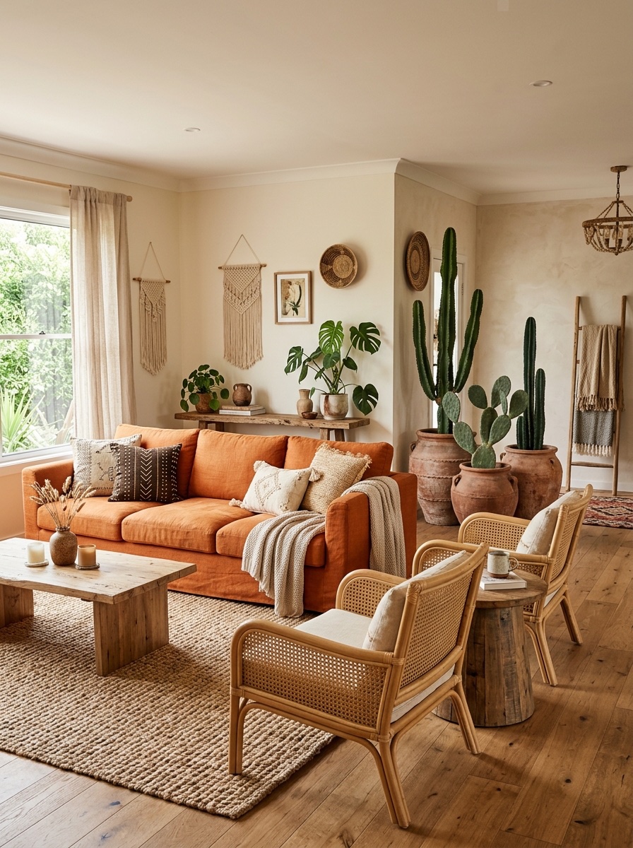 orange couch living room idea 15