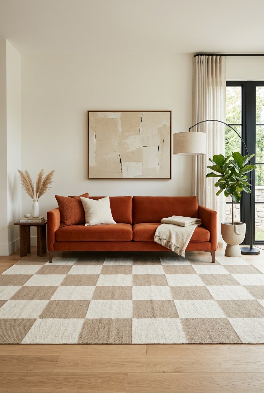 orange couch living room idea 16
