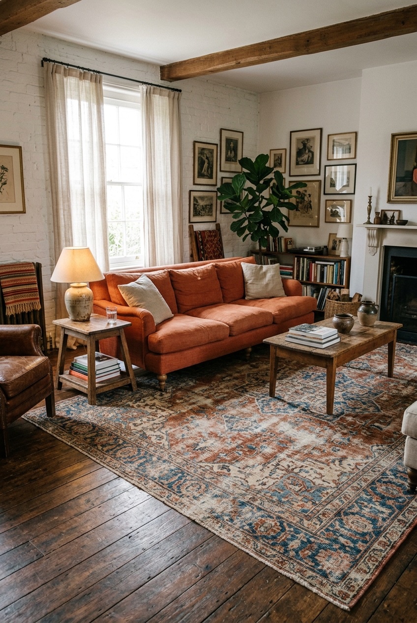 orange couch living room idea 5