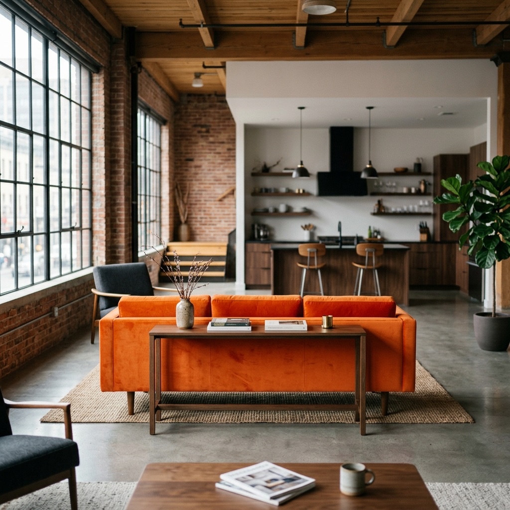 orange couch living room idea 6