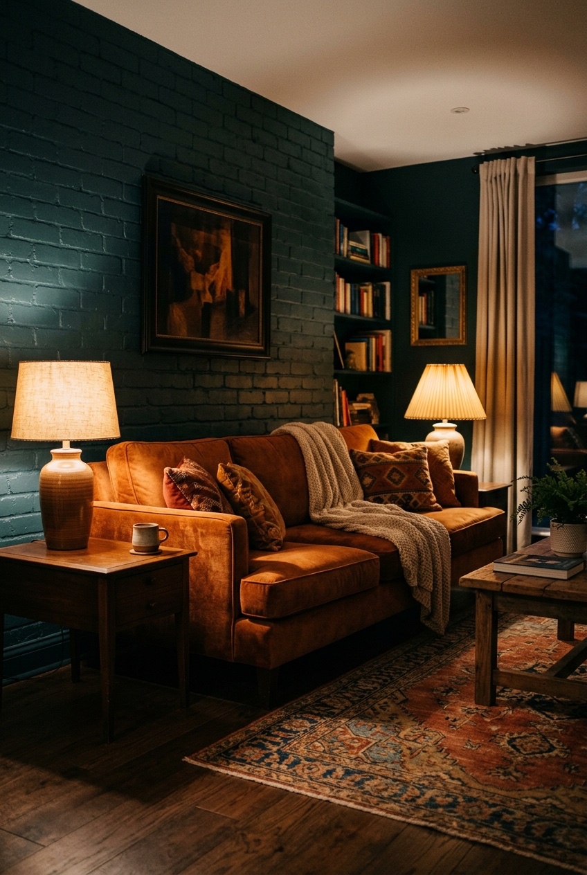 orange couch living room idea 7