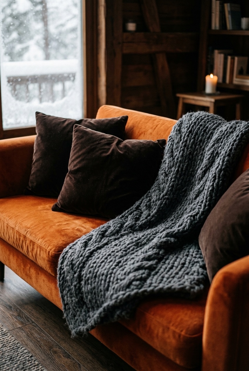 orange couch living room idea 8