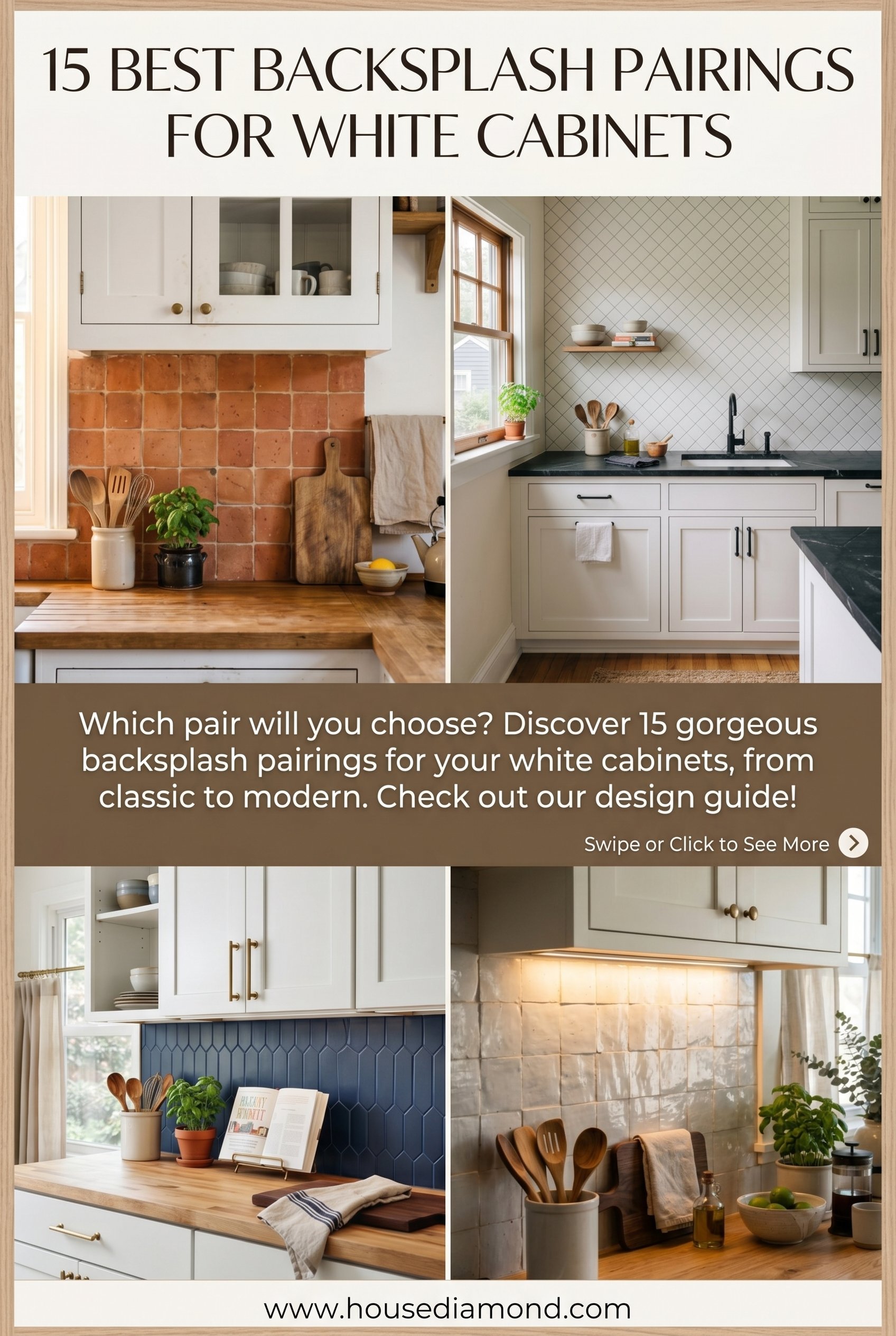 Grid collage for backsplash for white cabinets