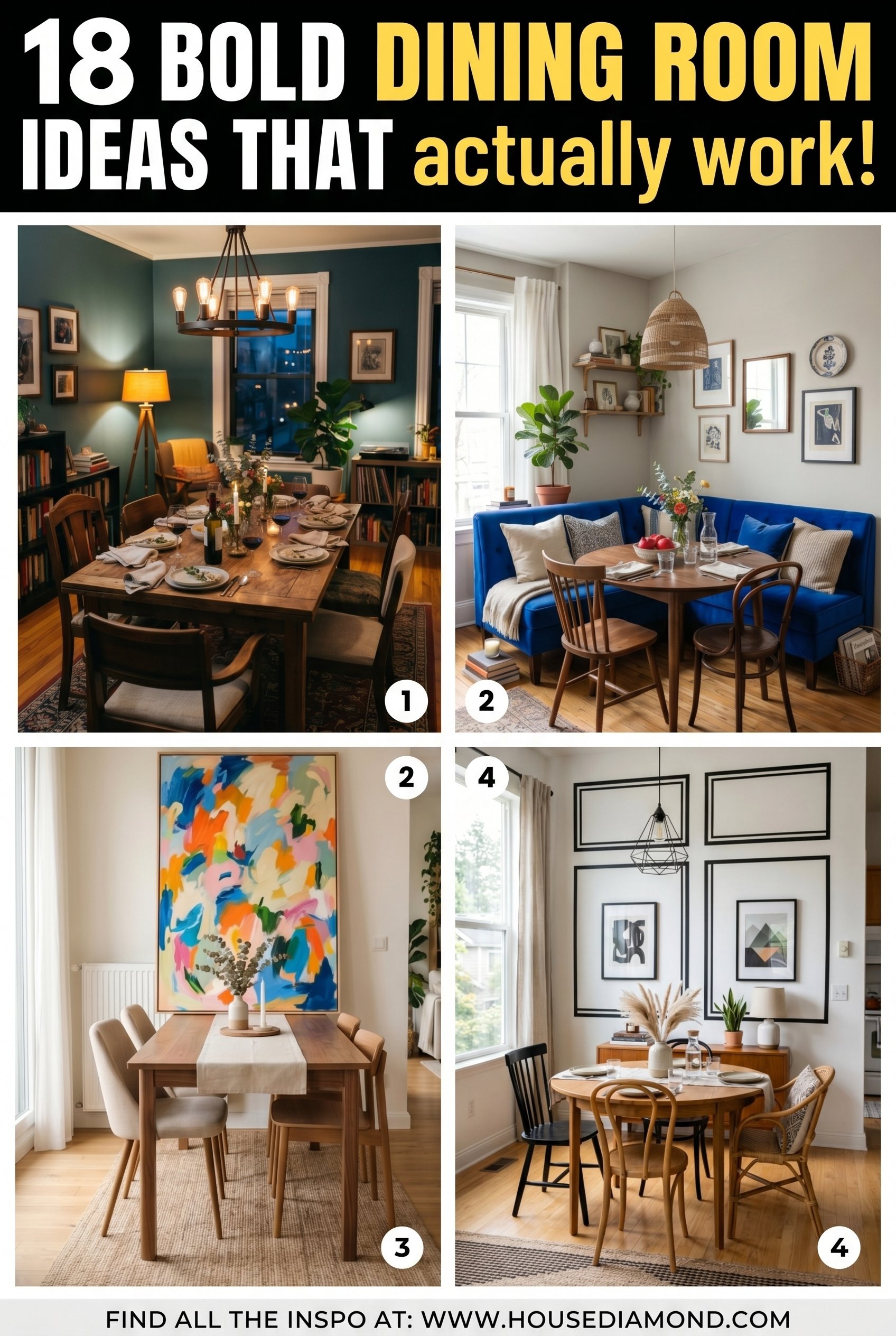 Grid collage for bold dining room home decor ideas