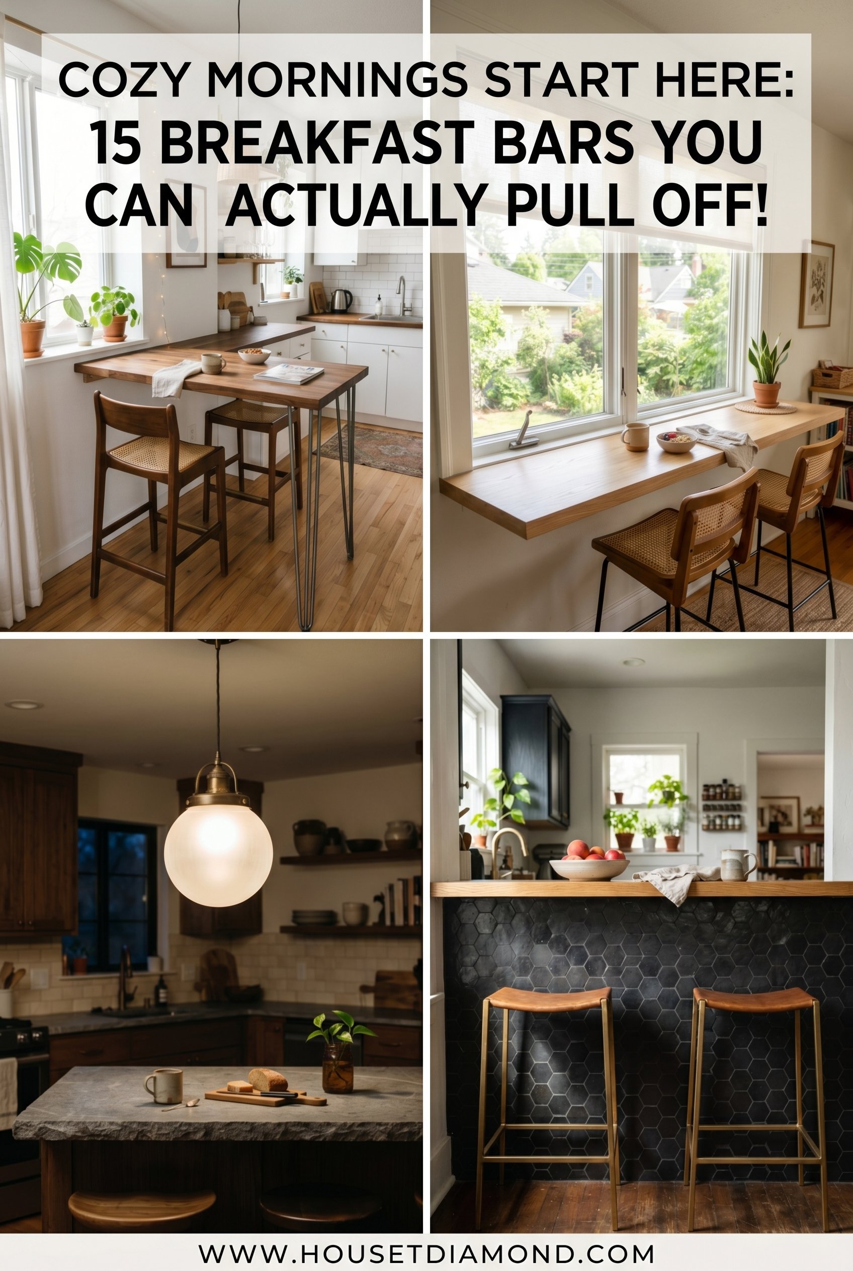 Grid collage for cozy breakfast bar home decor ideas