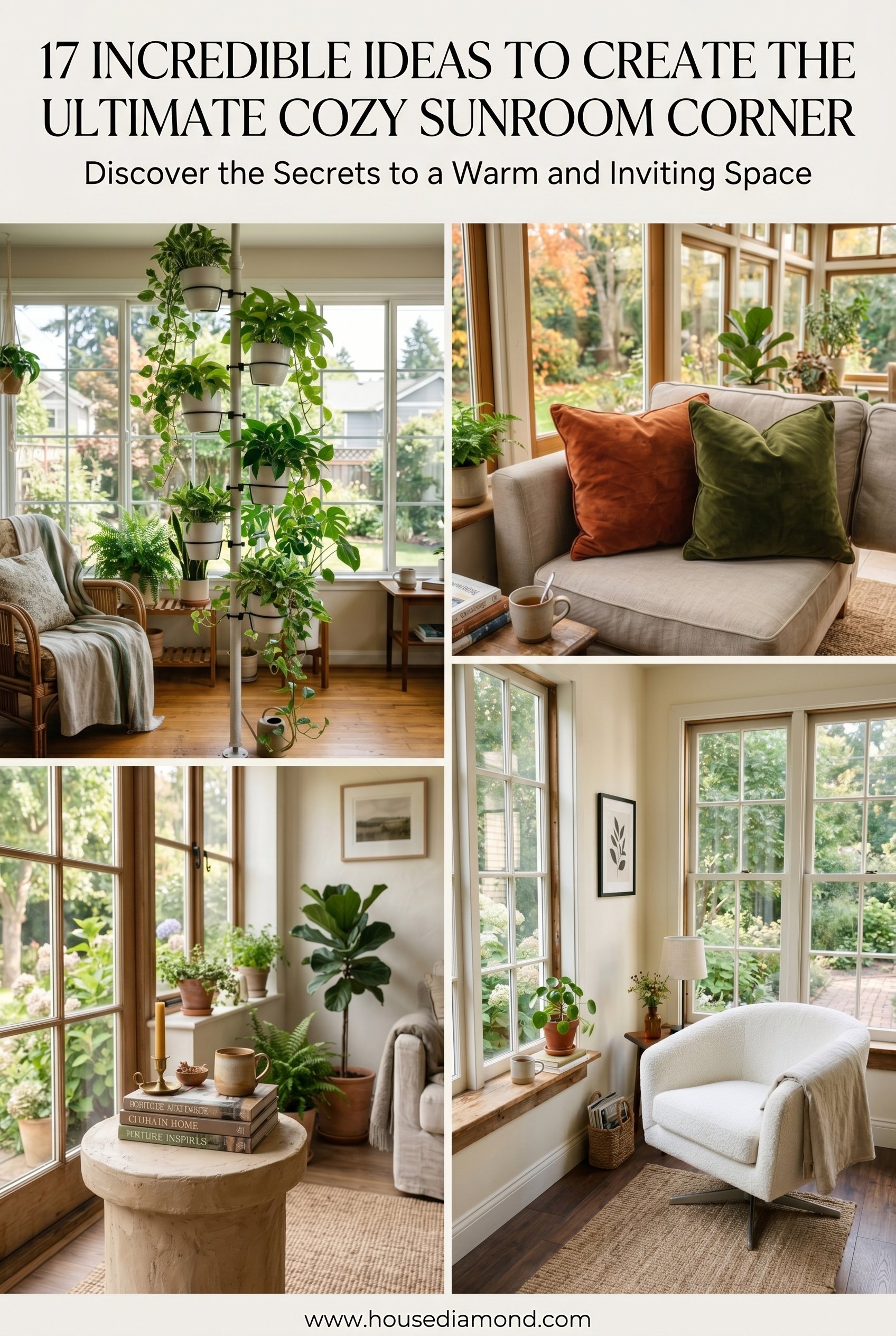 Grid collage for cozy corner sunroom home decor