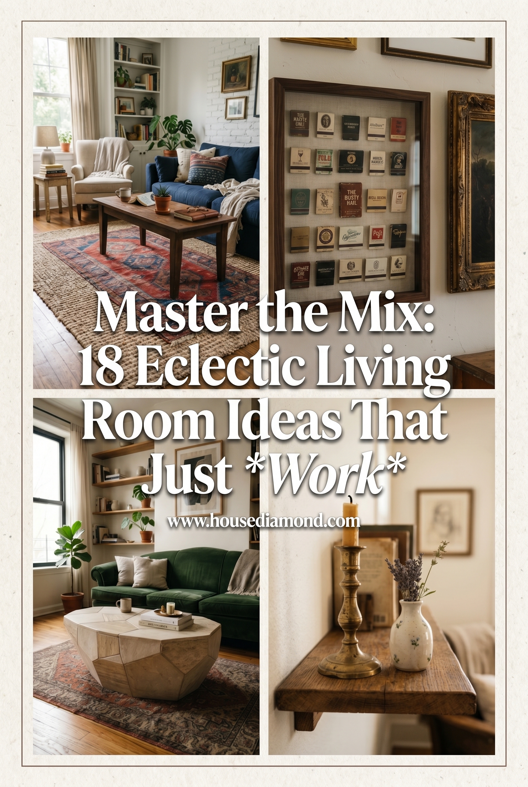 Grid collage for eclectic home decor living room