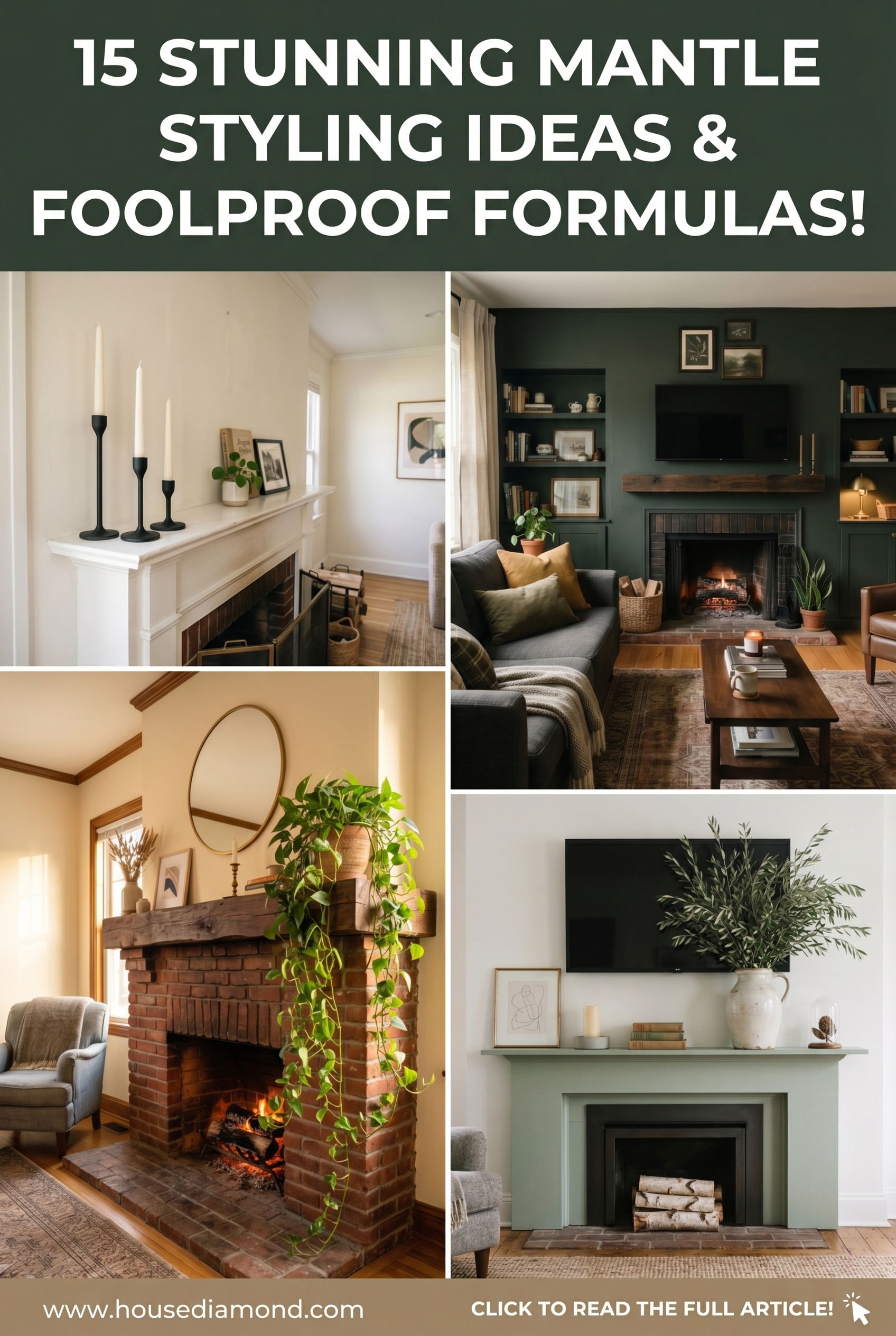 Grid collage for fireplace mantle styling ideas