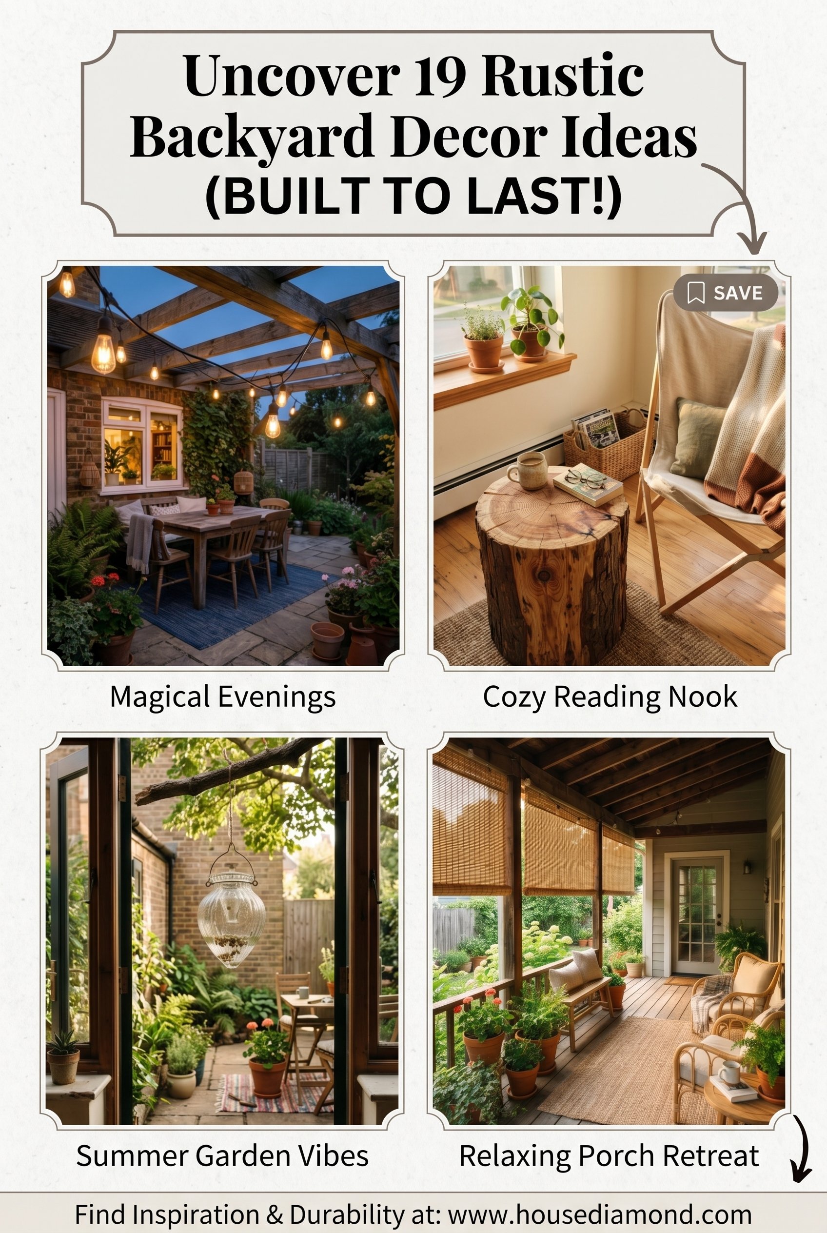 Grid collage for rustic backyard patio home decor
