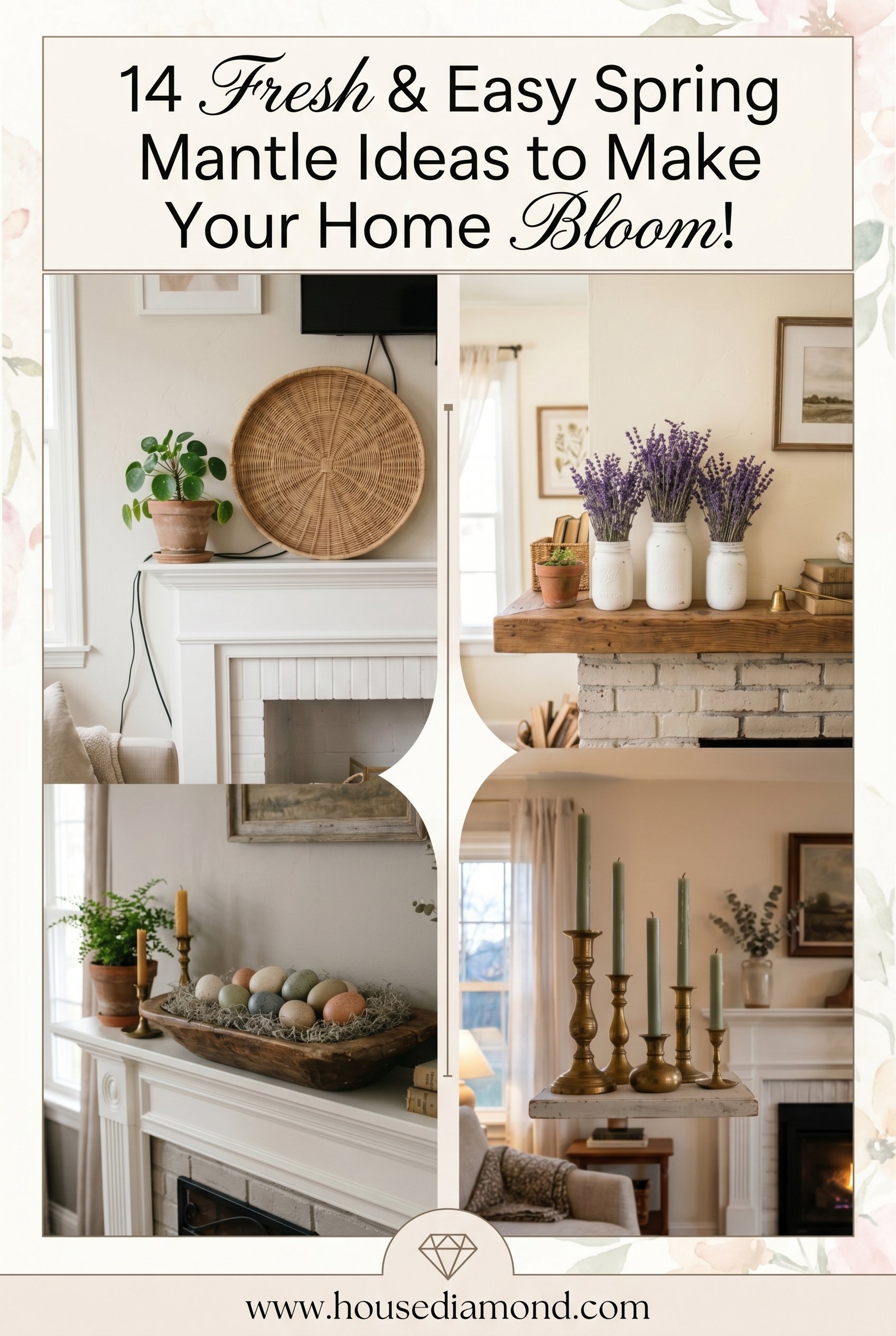 Grid collage for spring mantle decor ideas