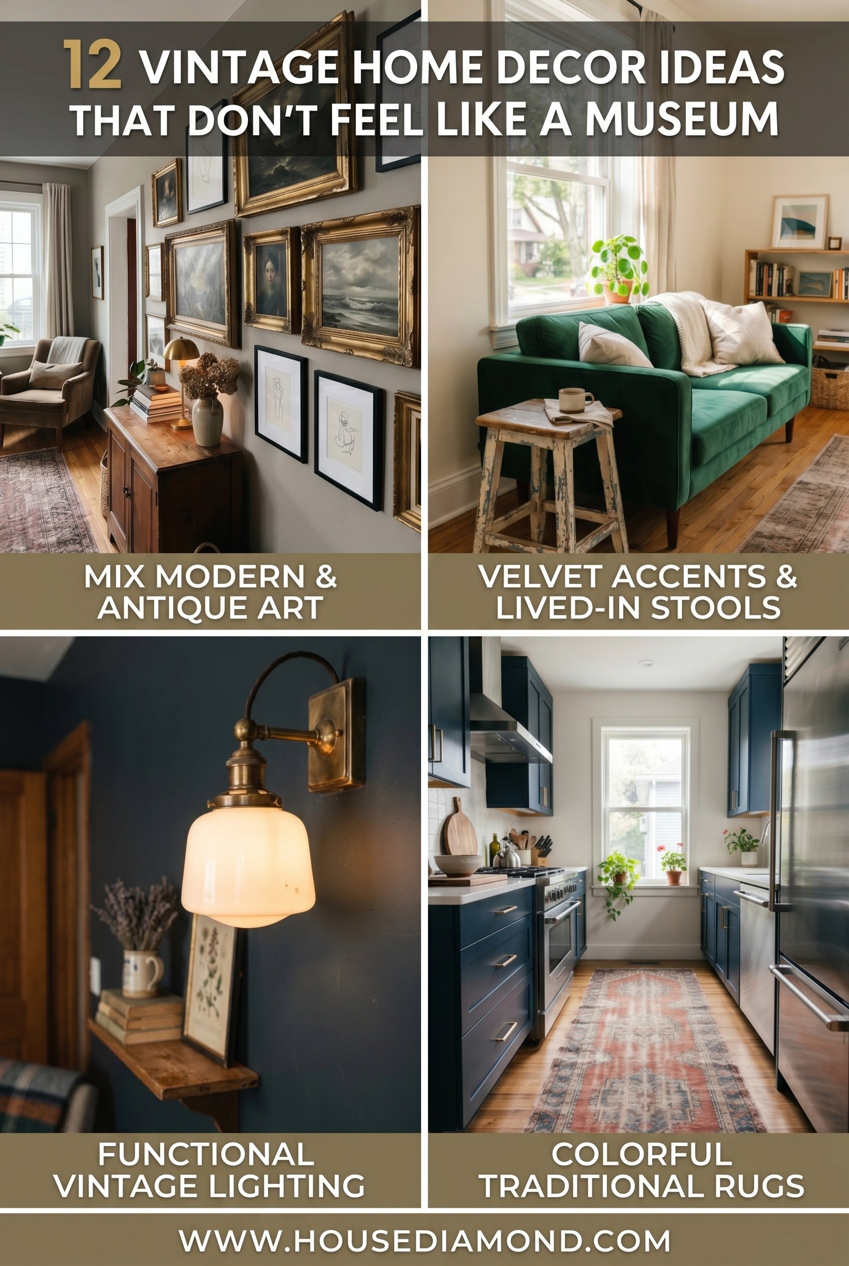 Grid collage for vintage home decor ideas