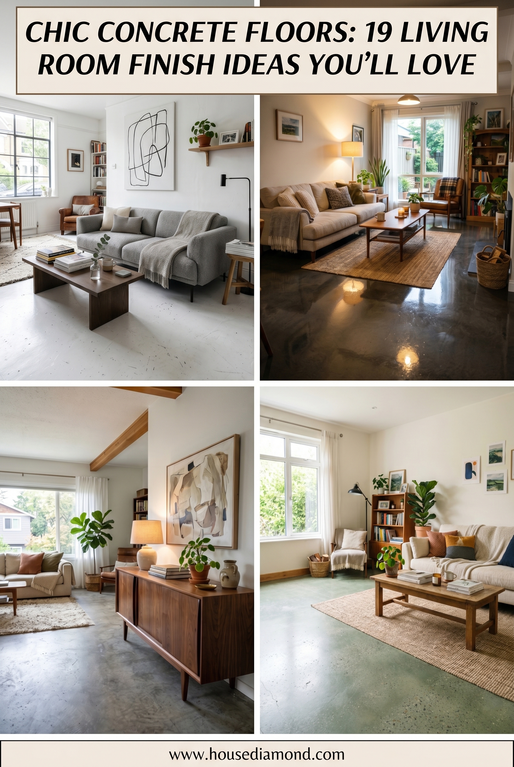Grid collage for concrete floor finish ideas living room