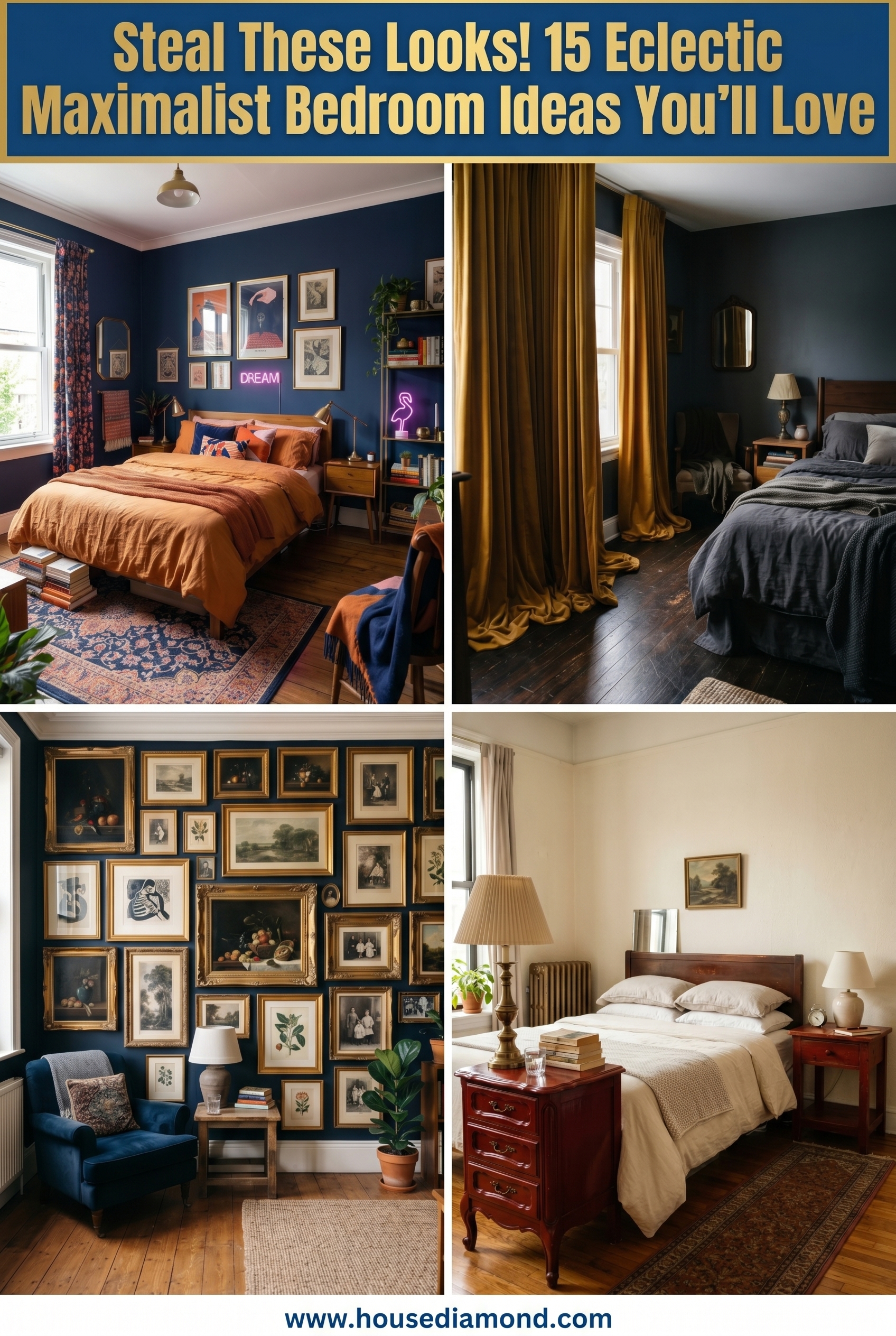 Grid collage for eclectic maximalist bedroom ideas