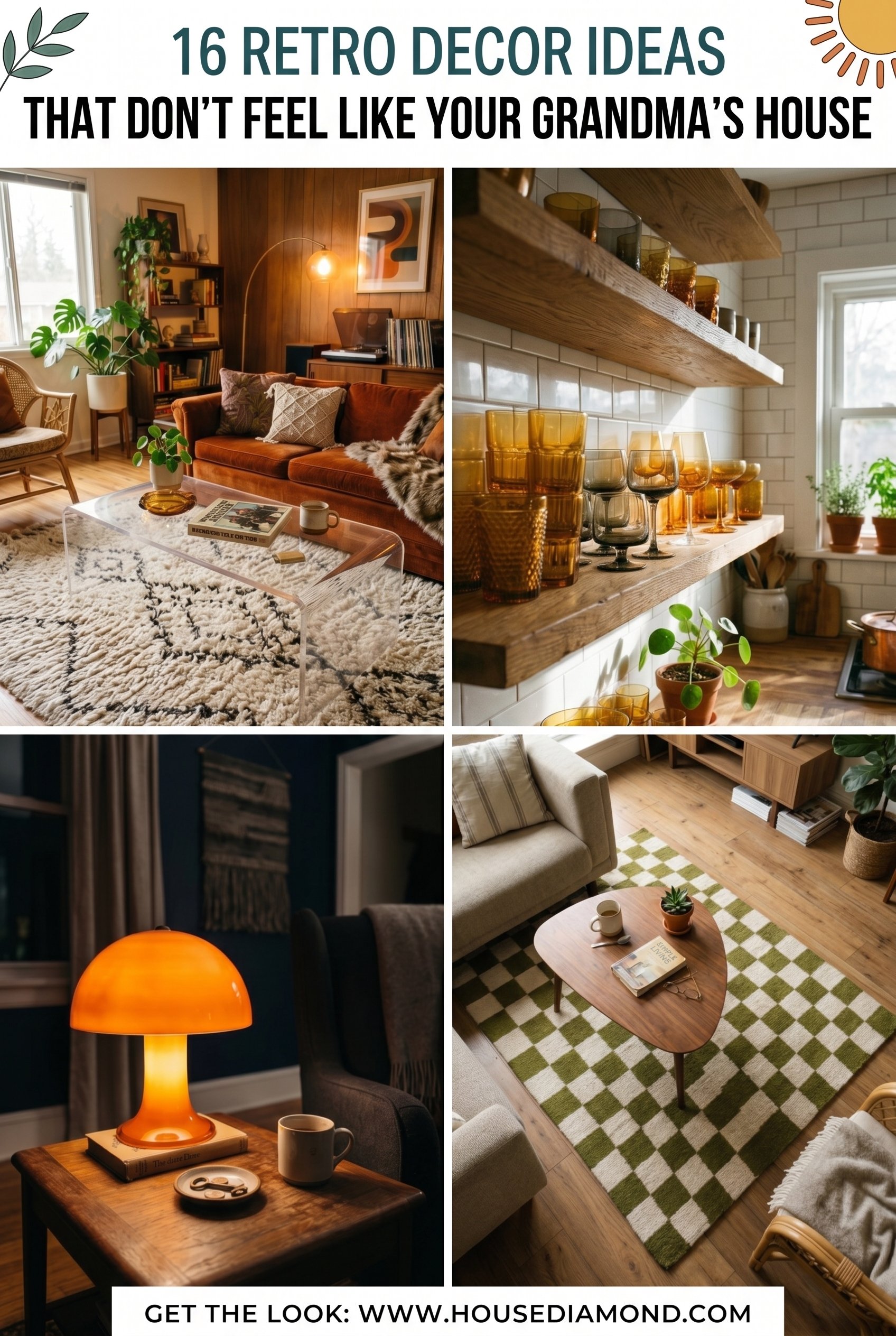 Grid collage for retro home decor ideas