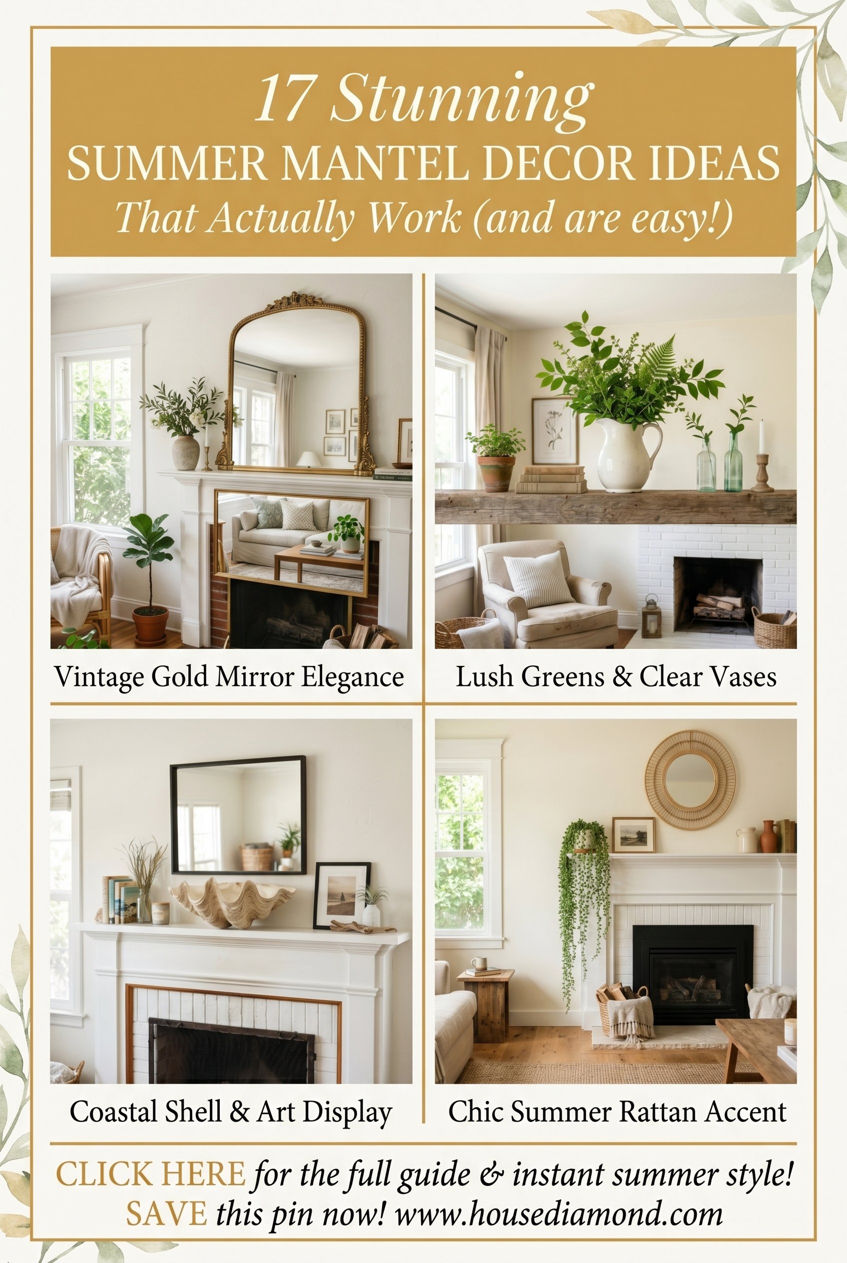 Grid collage for summer mantel decor ideas